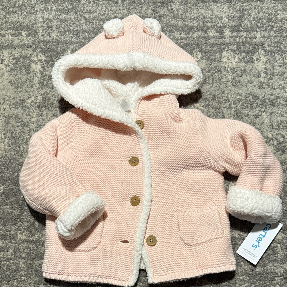 Carter’s Pink hooded Sherpa lined sweater jacket